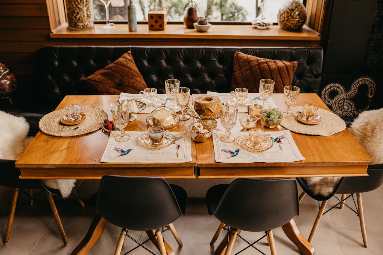Cozy Dining Table Setup in Warm Interior Setting