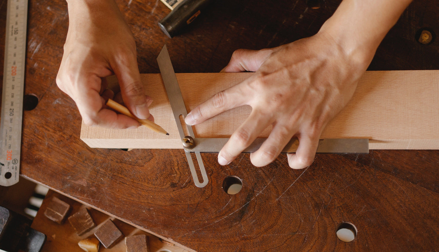Wood craftsman working on the joinery