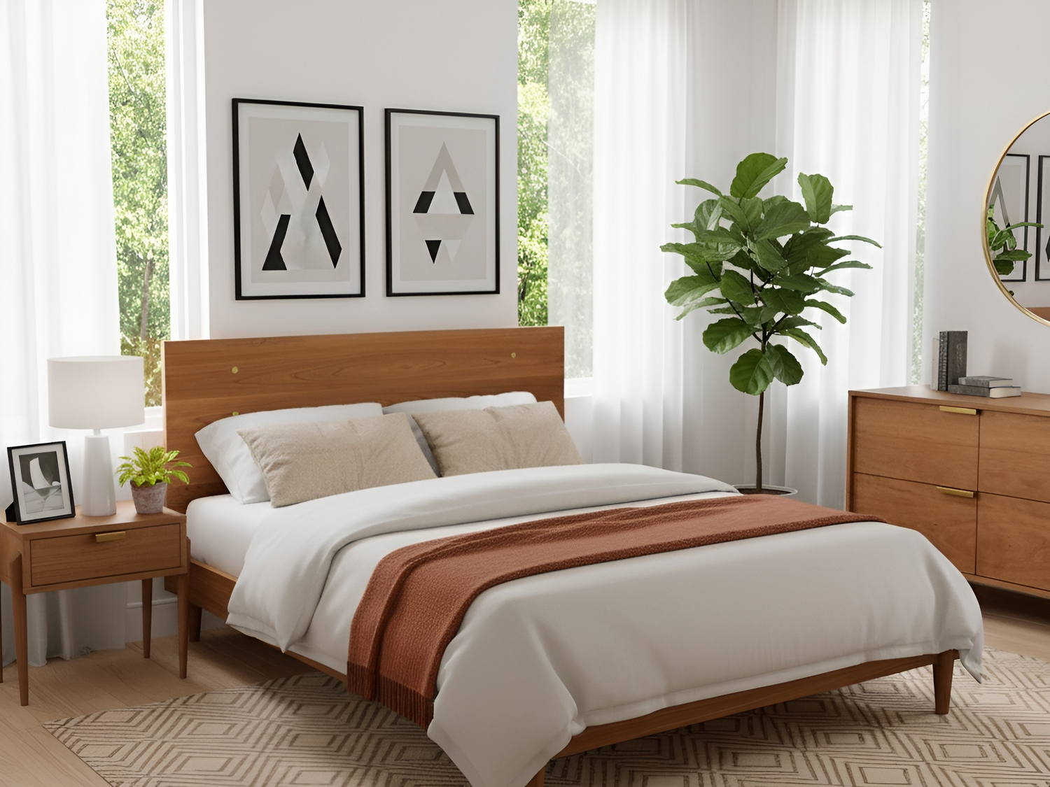 Mid-Century Modern Bedroom Furniture in a bright and airy room.