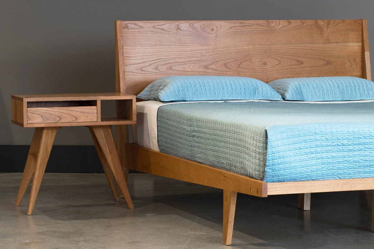 Modern 2 Platform Bed and Modern Side Table in Cherry
