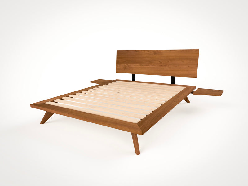 Atomic Platform Bed- Handcrafted Solid Wood Bed Frame-with side table attached