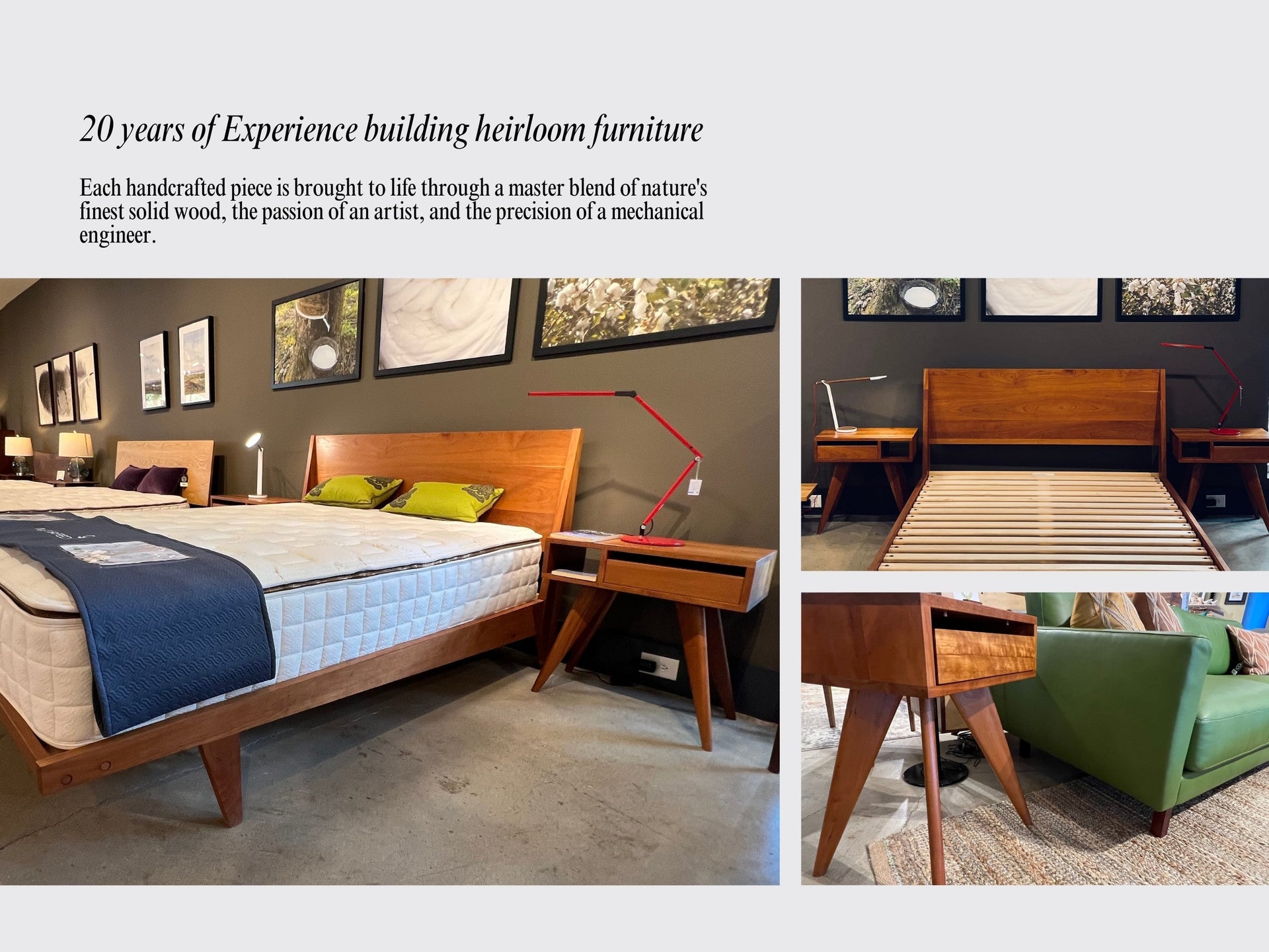 Mid-Century Modern Platform Bed Frame and Side Tables at TY Fine Furniture Showroom