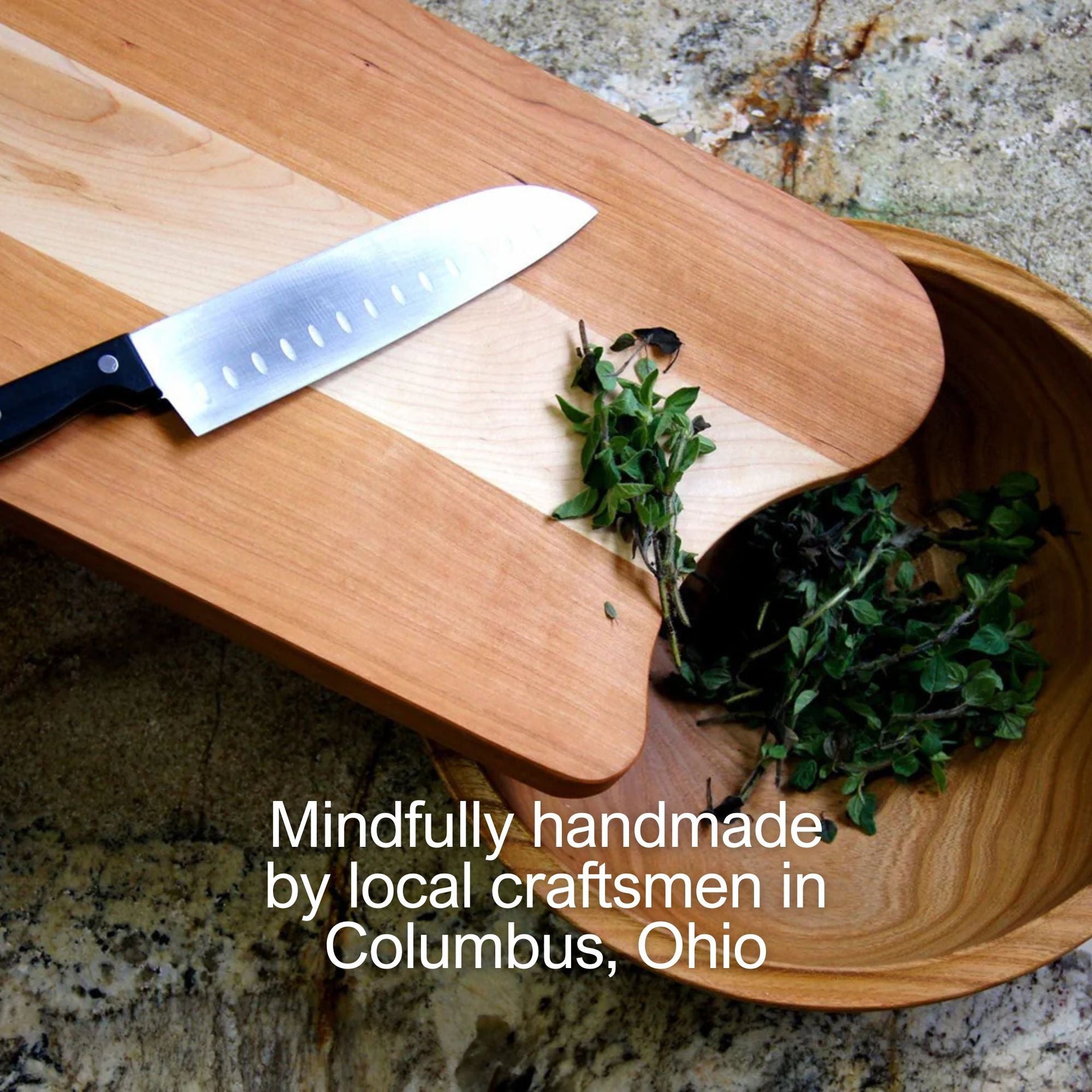 Mixed Wood Cutting Board with Integrated Bowl Scoop