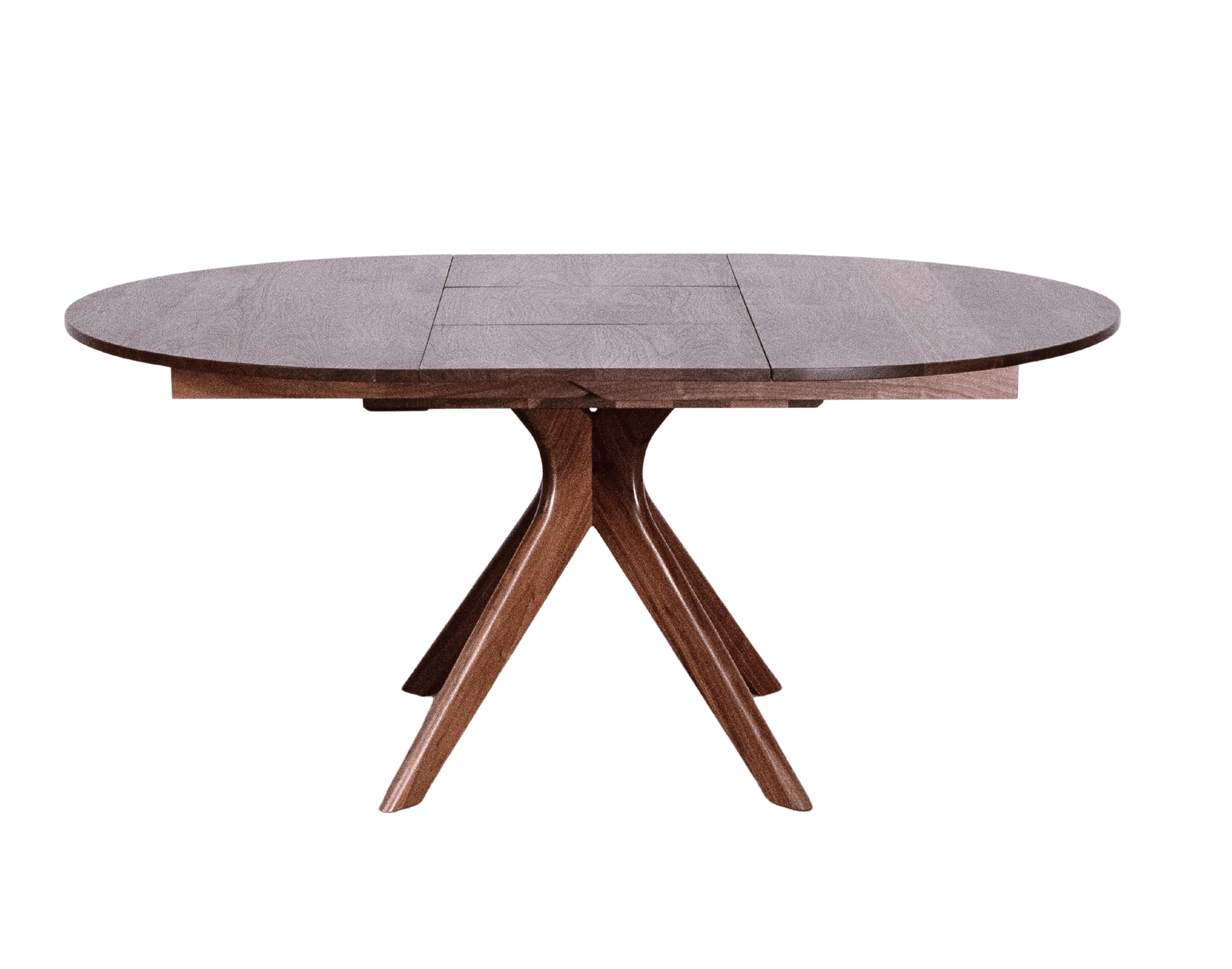 The Strata Extendable Round Dining Dinette Table by TY Fine Furniture is a solid wood extension dining table with a central seam and angled legs, ideal for gatherings and shown against a plain white background.