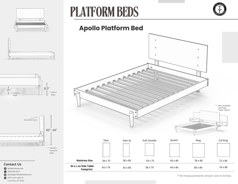 Apollo Platform Bed with Integrated Tables - Solid Wood Bed Frame