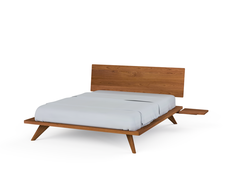 Atomic Platform Bed- Handcrafted Solid Wood Bed Frame-with side table attached