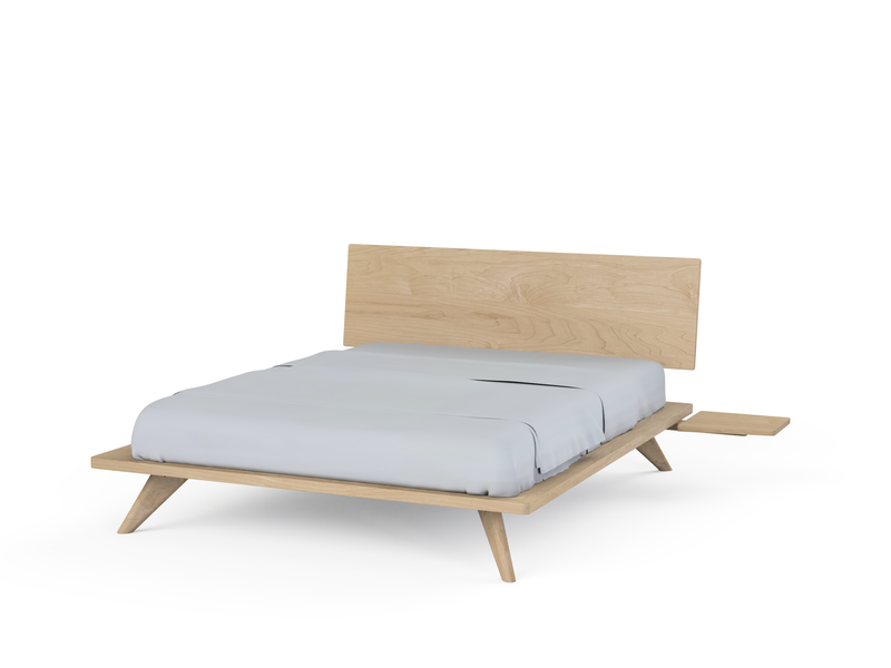 Atomic Platform Bed- Handcrafted Solid Wood Bed Frame-with side table attached