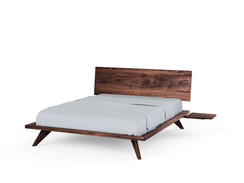 Atomic Platform Bed- Handcrafted Solid Wood Bed Frame-with side table attached
