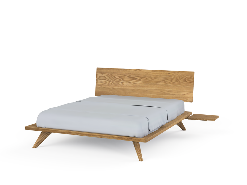 Atomic Platform Bed- Handcrafted Solid Wood Bed Frame-with side table attached