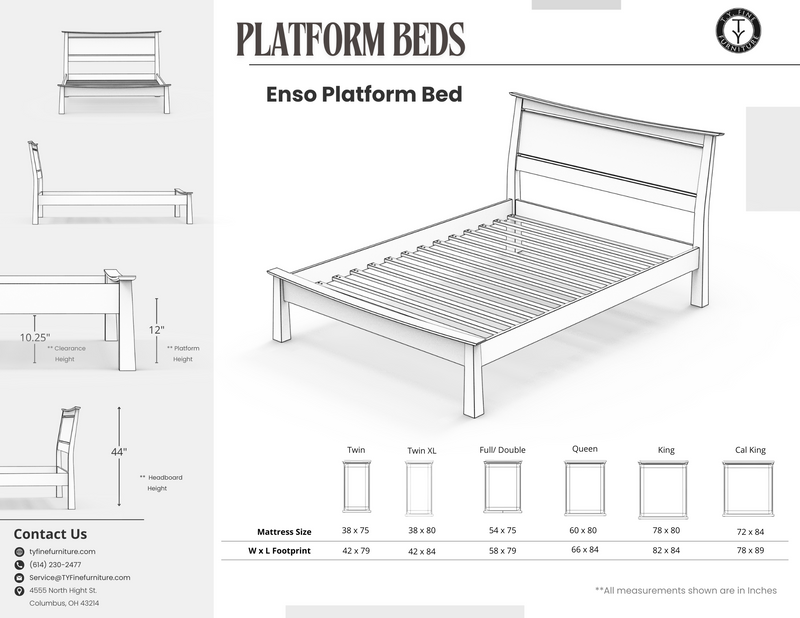 Enso Platform Bed Frame and Headboard - Solid Wood Modern Bed Frame