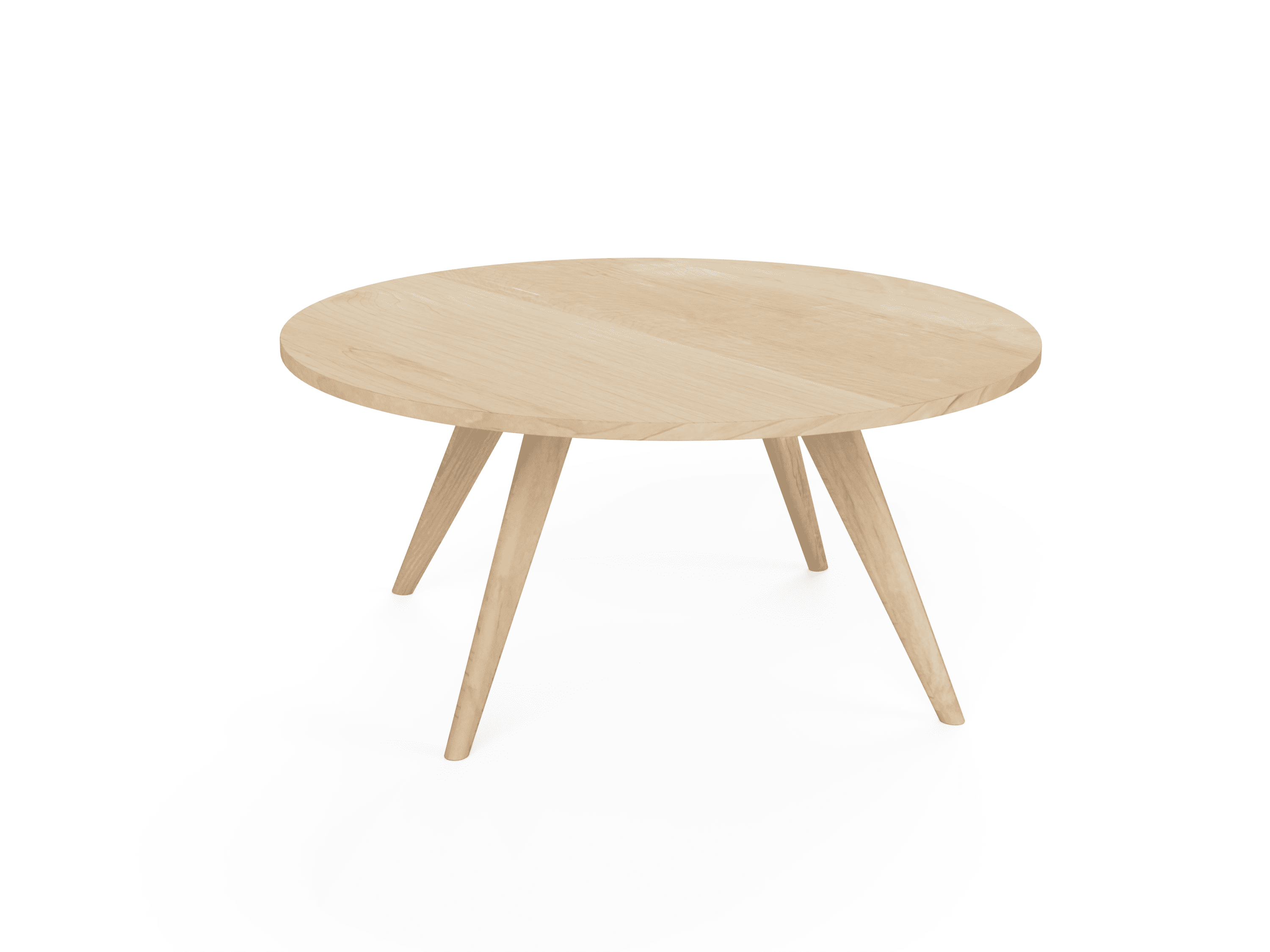 The Modern Essentials Round Coffee Table by TY Fine Furniture features light wood, four angled legs, and a mid-century modern design, shown here against a plain white background. Available in Columbus, OH.