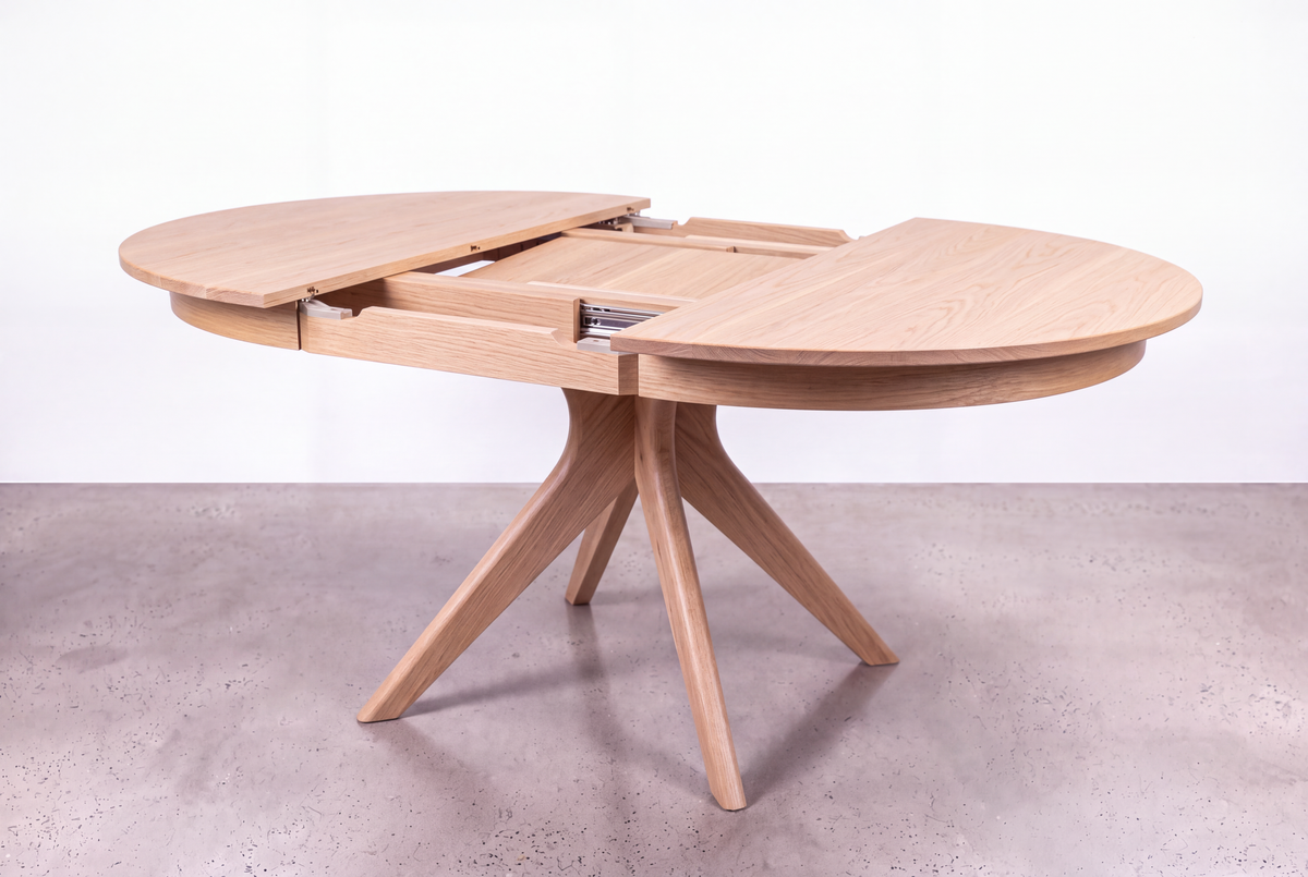 Solid White Oak Extendable Round Dining Table- Strata Collection | TY Fine Furniture