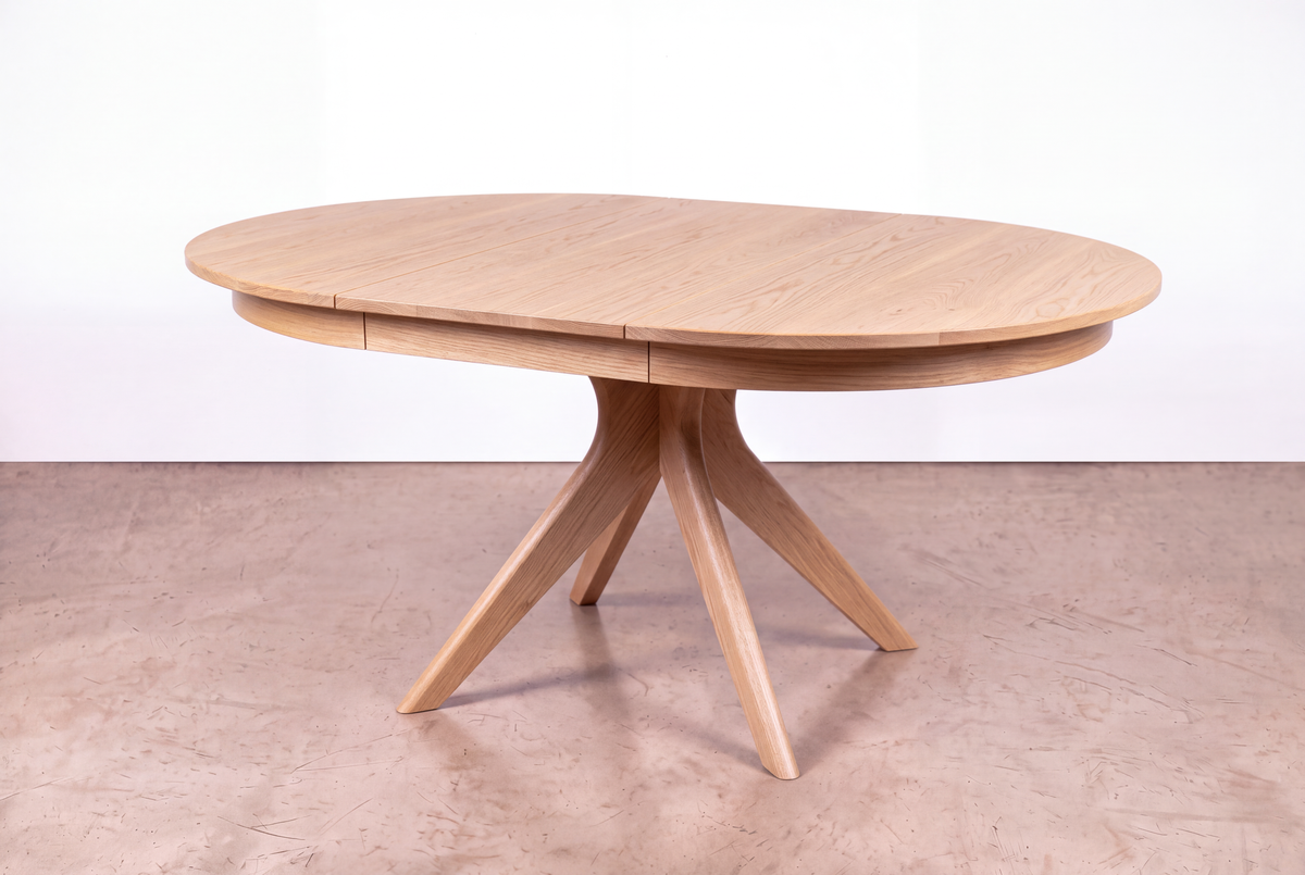 Solid White Oak Extendable Round Dining Table- Strata Collection | TY Fine Furniture