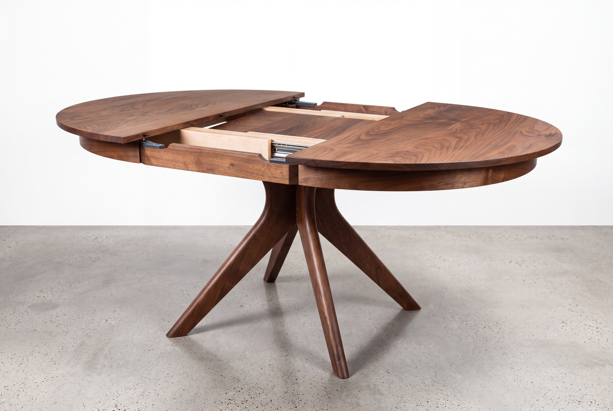 Solid Walnut Extendable Round Dining Table- Strata Collection | TY Fine Furniture