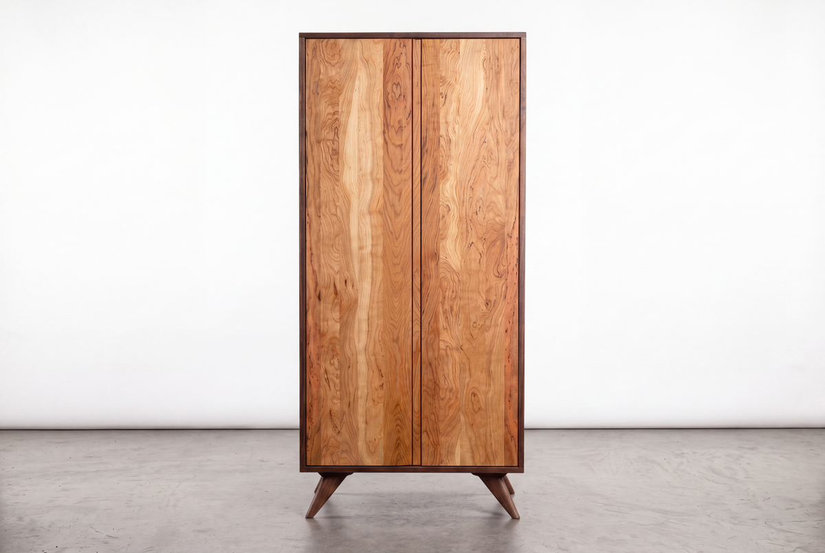 Solid Curly Cherry, Maple, or Walnut Door Option Tall Storage Cabinet - Modern Collection |TY Fine Furniture