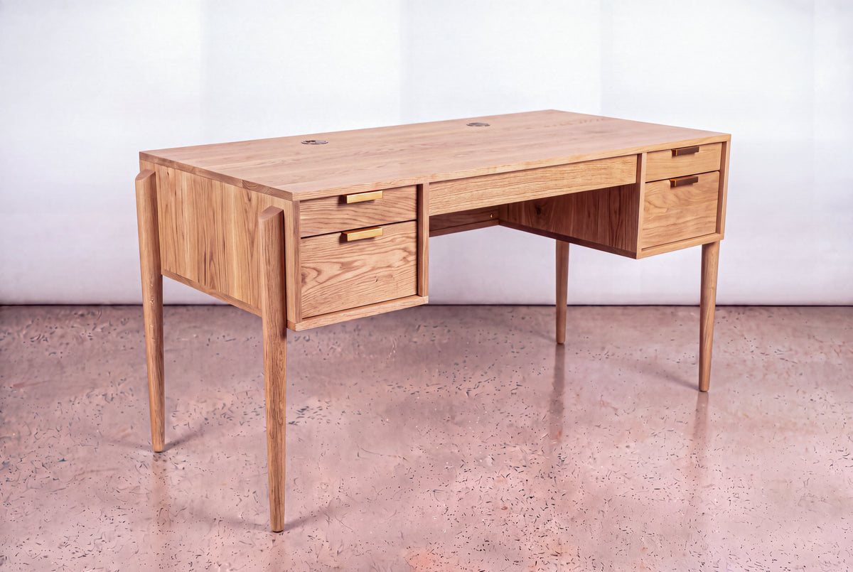 The Solid White Oak Executive Desk - Apollo Collection | TY Fine Furniture features four drawers and slender legs—ideal for elevating your home office with timeless style.