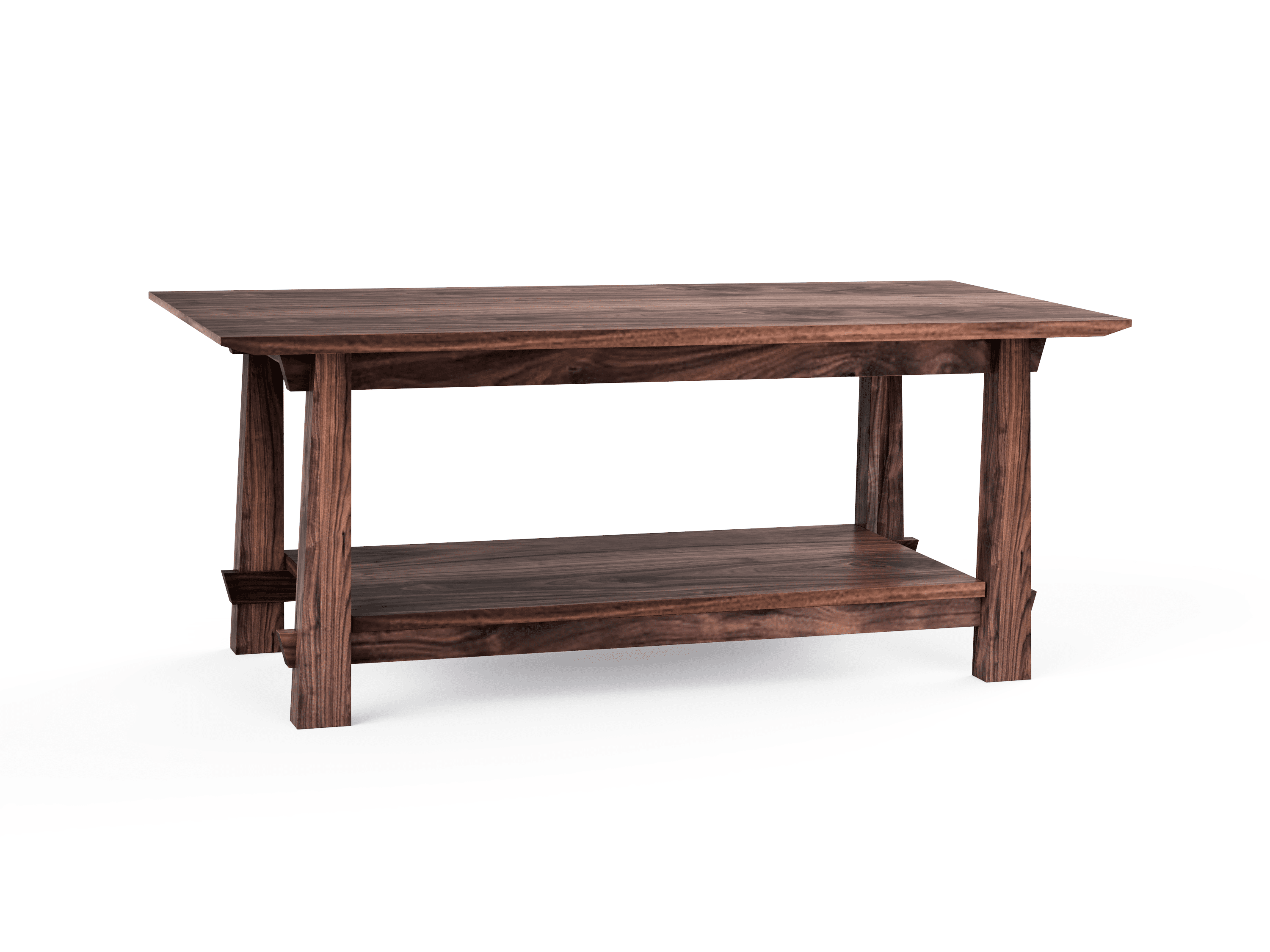 The Horizon Coffee Table Solid Wood Handmade Organic by TY Fine Furniture is a rectangular cherry wood table with a lower shelf, displayed against a white background.