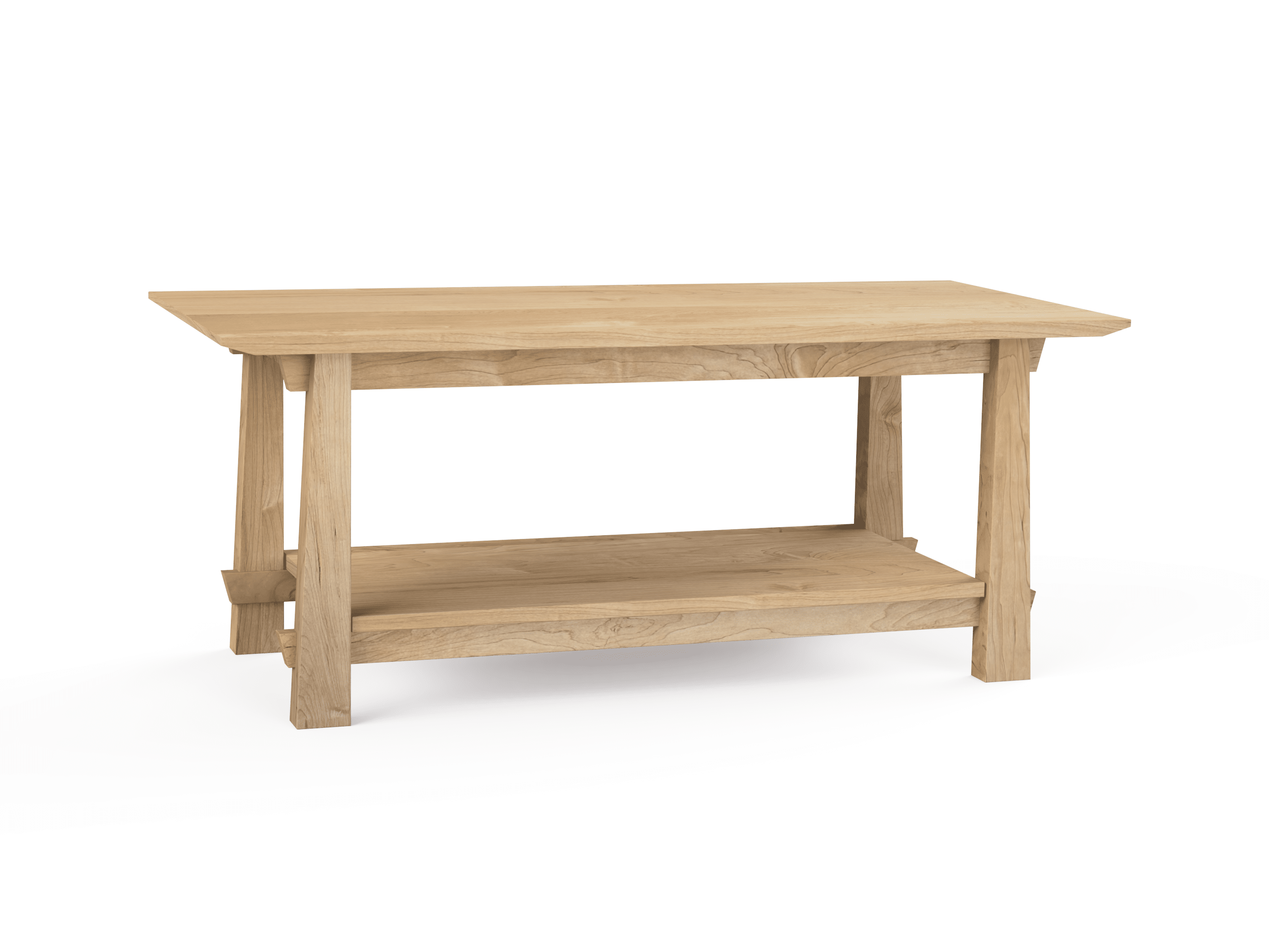 The Horizon Coffee Table by TY Fine Furniture is a handmade, solid wood piece featuring sturdy shelves and an organic, contemporary design.