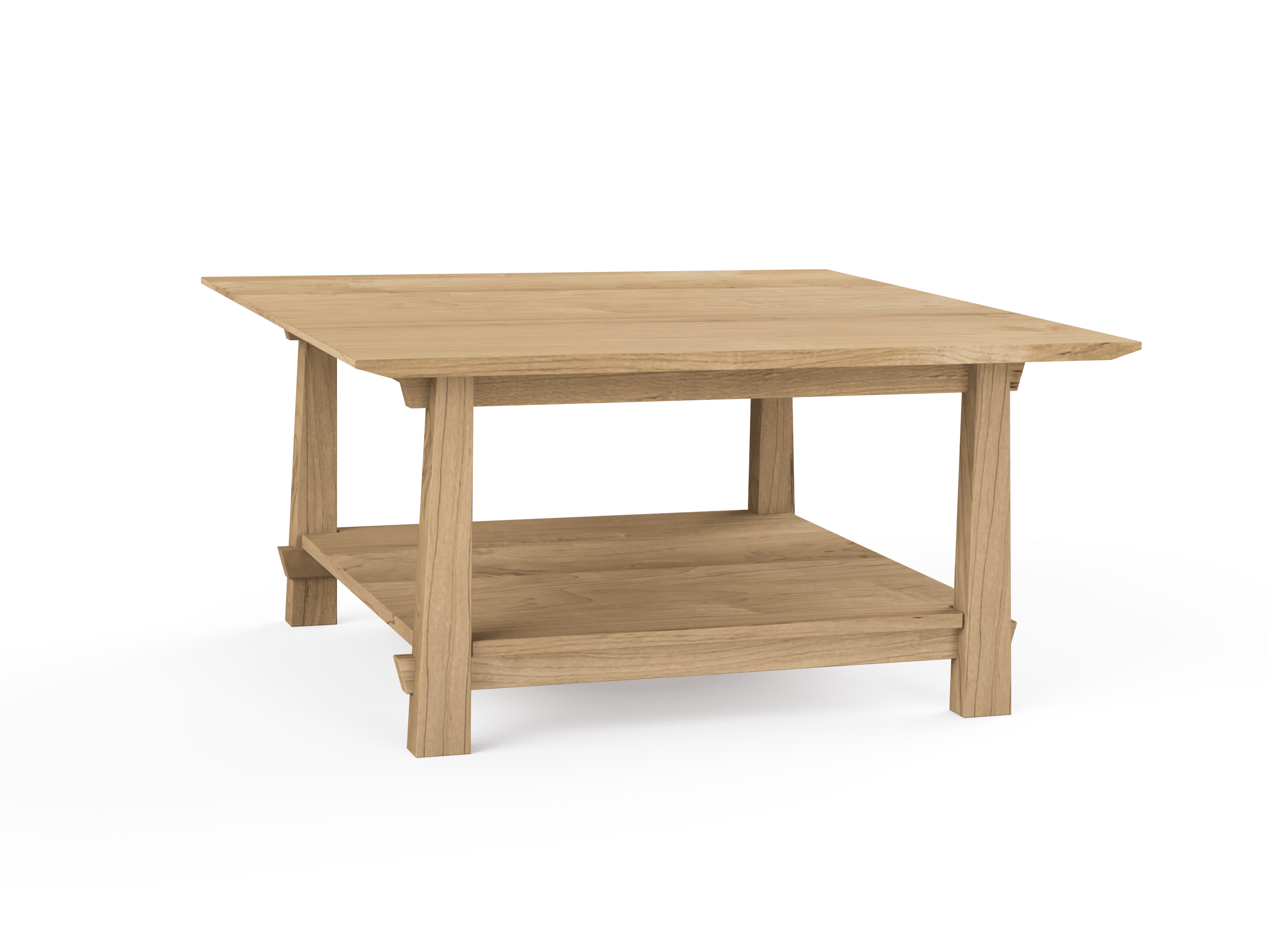 The Horizon Coffee Table by TY Fine Furniture is a handmade, solid wood square table with four legs, a flat top, and a lower storage shelf, shown on a plain white background.