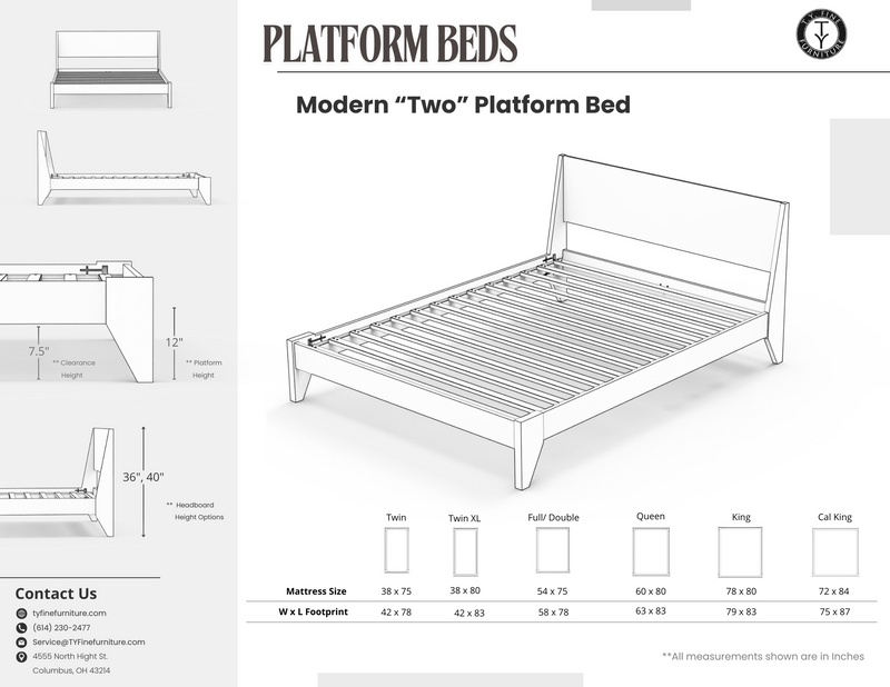 Modern "TWO" Platform Bed: Handmade Mid Century Modern Bed, Solid Wood with Organic Finish
