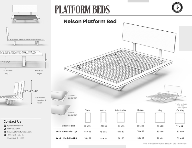 Nelson Platform Bed - Handcrafted Solid Wood Bed Frame-with side table attached
