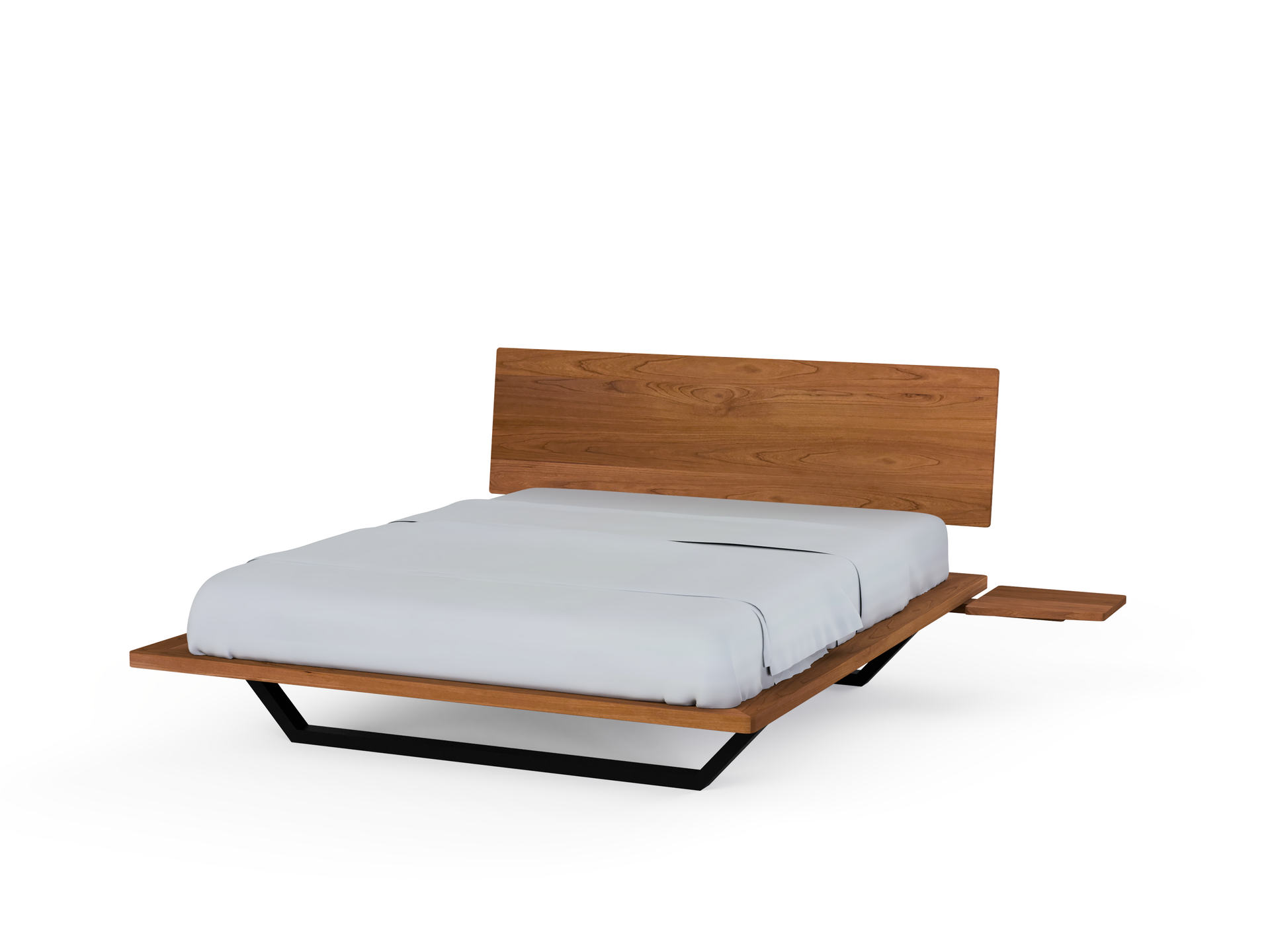 Nelson Platform Bed - Handcrafted Solid Wood Bed Frame-with side table attached