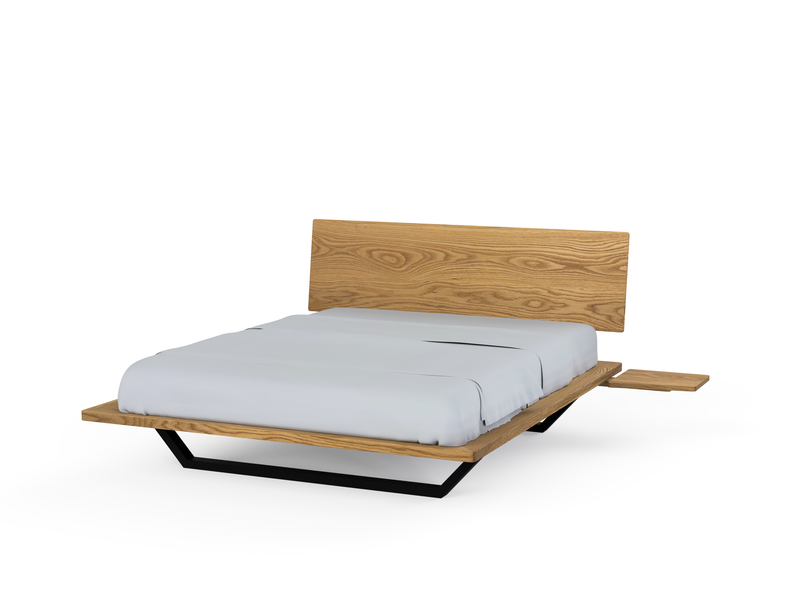 Nelson Platform Bed - Handcrafted Solid Wood Bed Frame-with side table attached