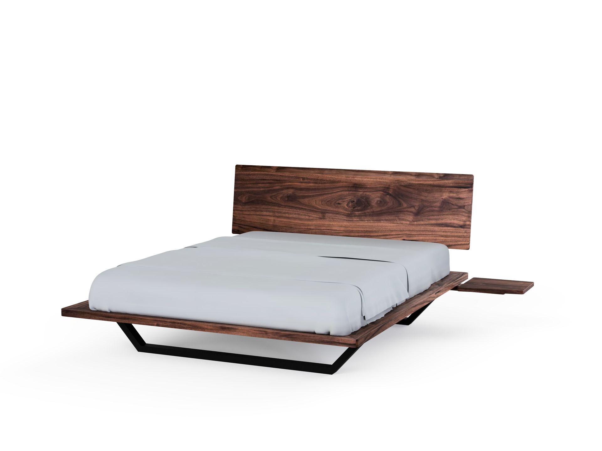 Nelson Platform Bed - Handcrafted Solid Wood Bed Frame-with side table attached
