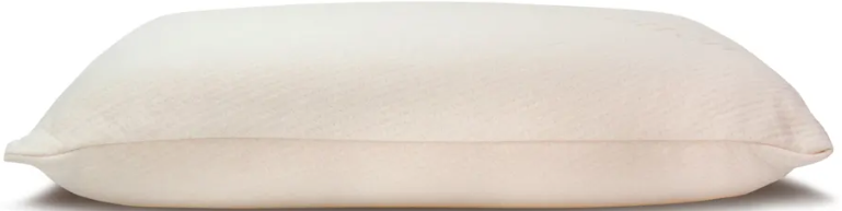 The Naturepedic Organic Solid Latex Pillow by Naturepedic is shown from the side against a white background. Rectangular and light beige, the organic cotton pillow looks soft, smooth, and slightly flattened.