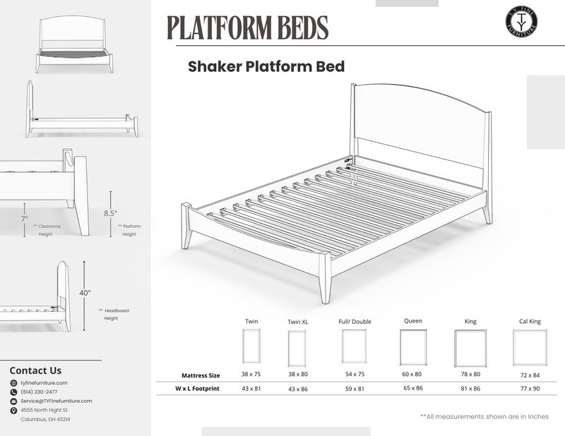 Shaker Platform Bed - Solid Wood Bed Frame Handcrafted in Ohio