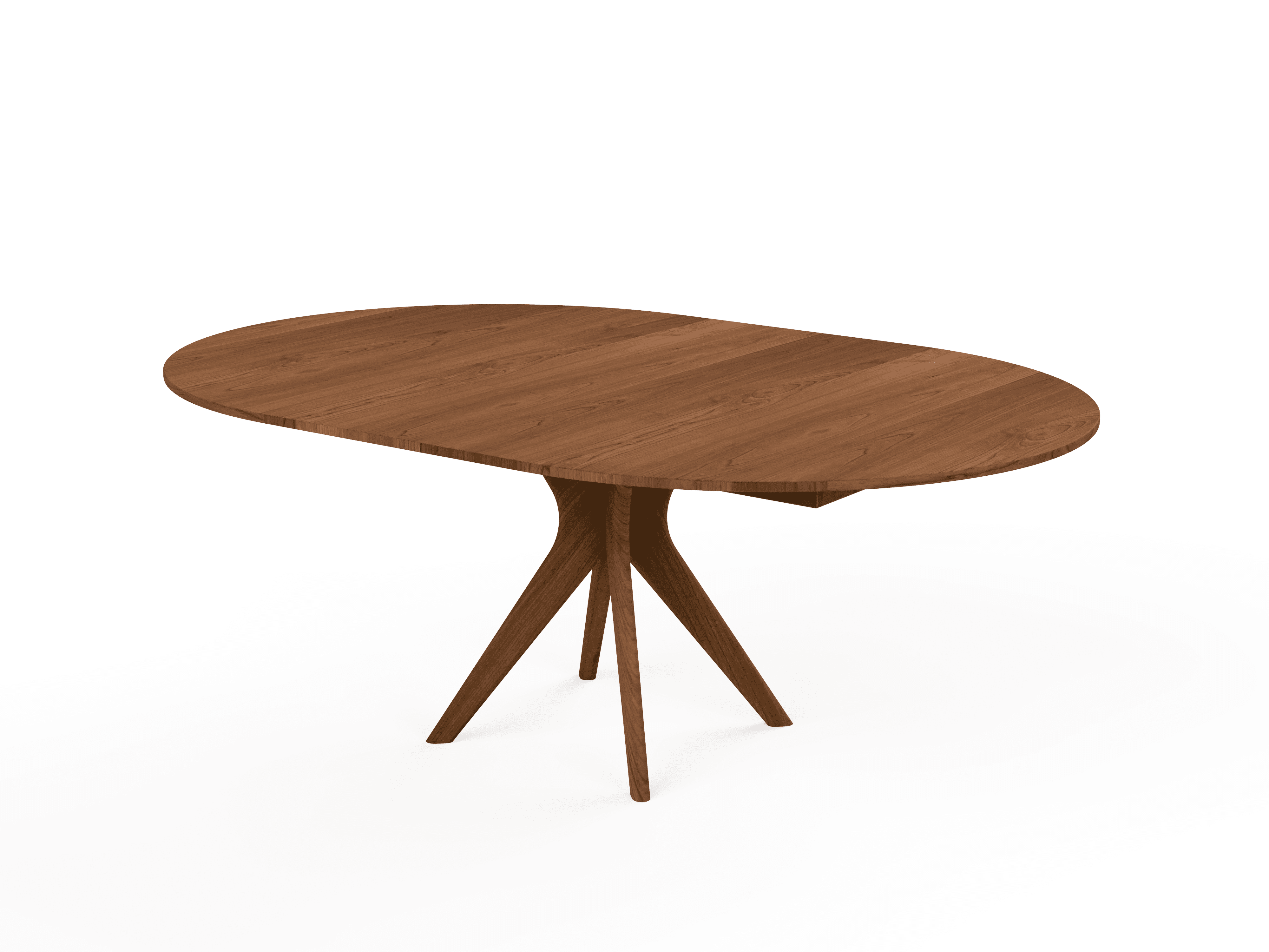 The Strata Extendable Round Dining Dinette Table by TY Fine Furniture is a solid wood table with a smooth round surface and four angled legs meeting at the center, shown against a white background.