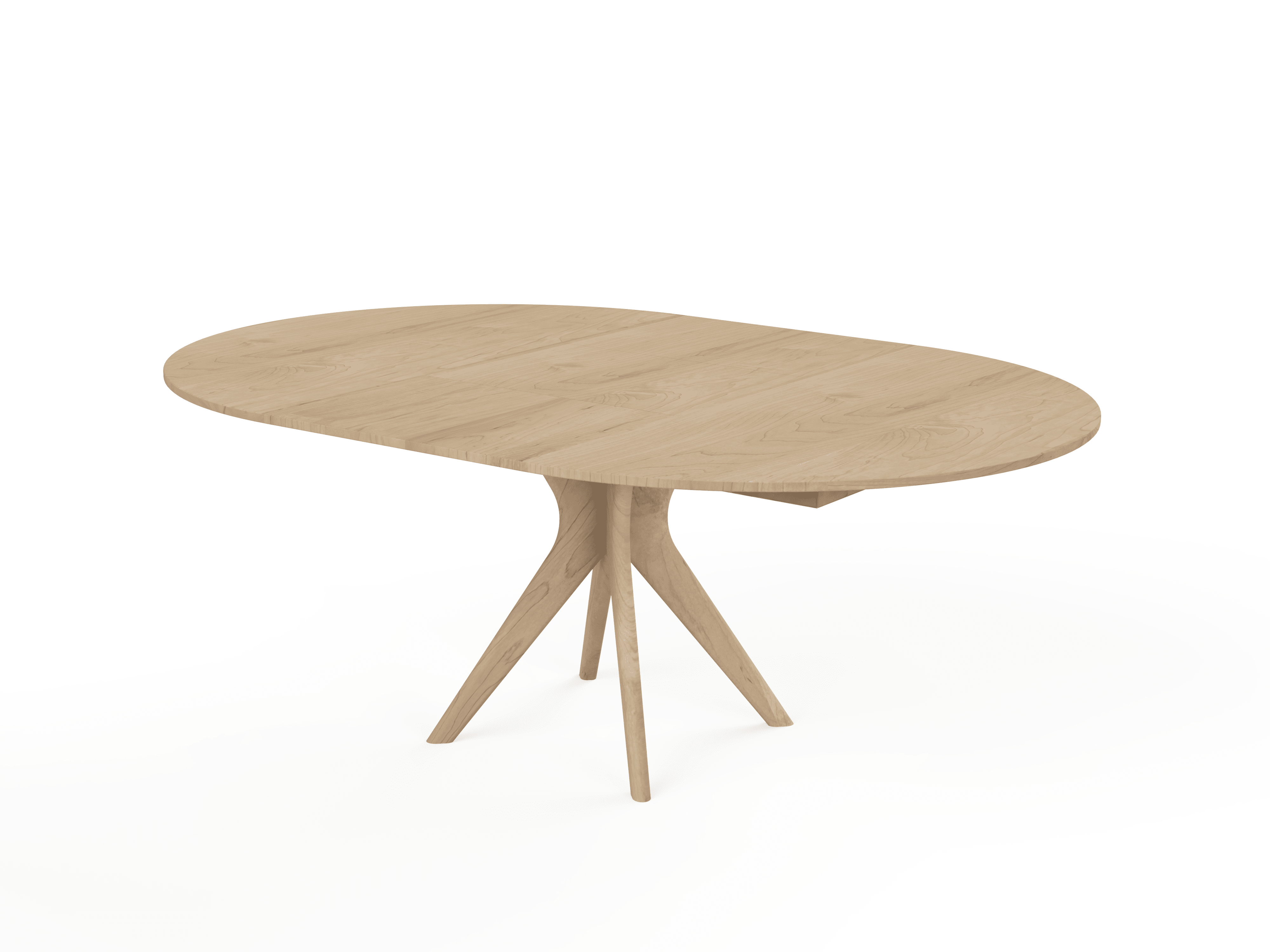 The TY Fine Furniture Strata Extendable Round Dining Dinette Table is a solid wood table with a smooth oval surface and four central angled legs, shown on a white background.