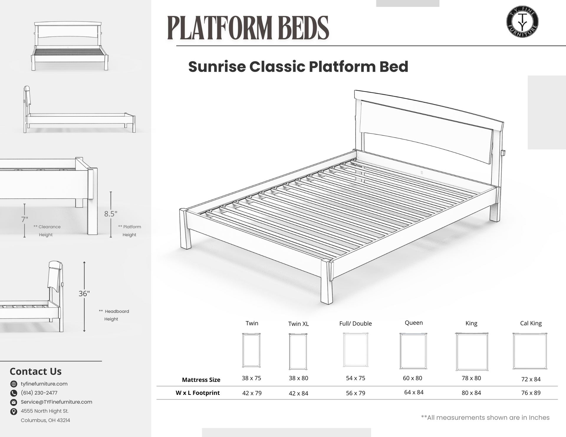 Sunrise Classic Platform Bed - Solid Wood Bed Frame (Copy)