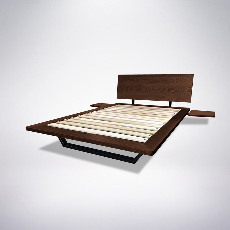 Nelson Platform Bed - Handcrafted Solid Wood Bed Frame-with side table attached