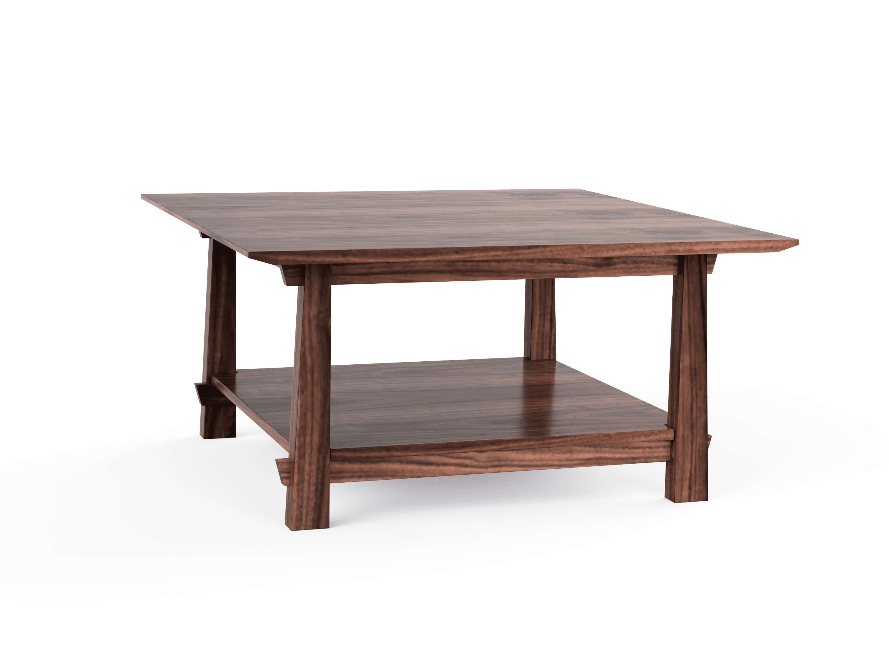 The Horizon Coffee Table by TY Fine Furniture is a handmade, solid wood piece with a lower shelf and four straight legs, finished in dark brown. Its modern, Japanese-inspired design fits perfectly in contemporary interiors.
