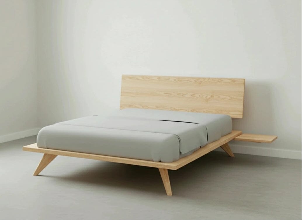 Atomic platform bed in hard maple wood. This bed frame is made in USA, using natural hardwood.