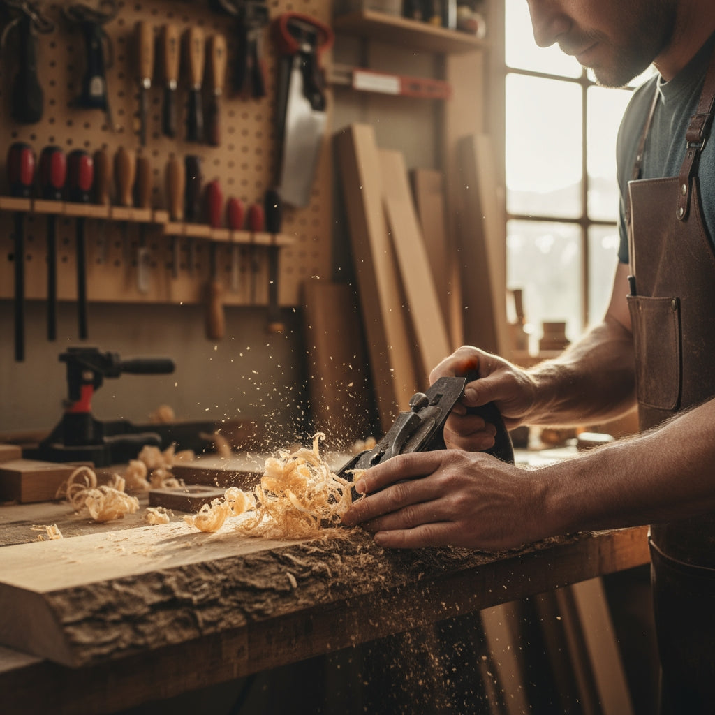 Person working with wood in a workshop