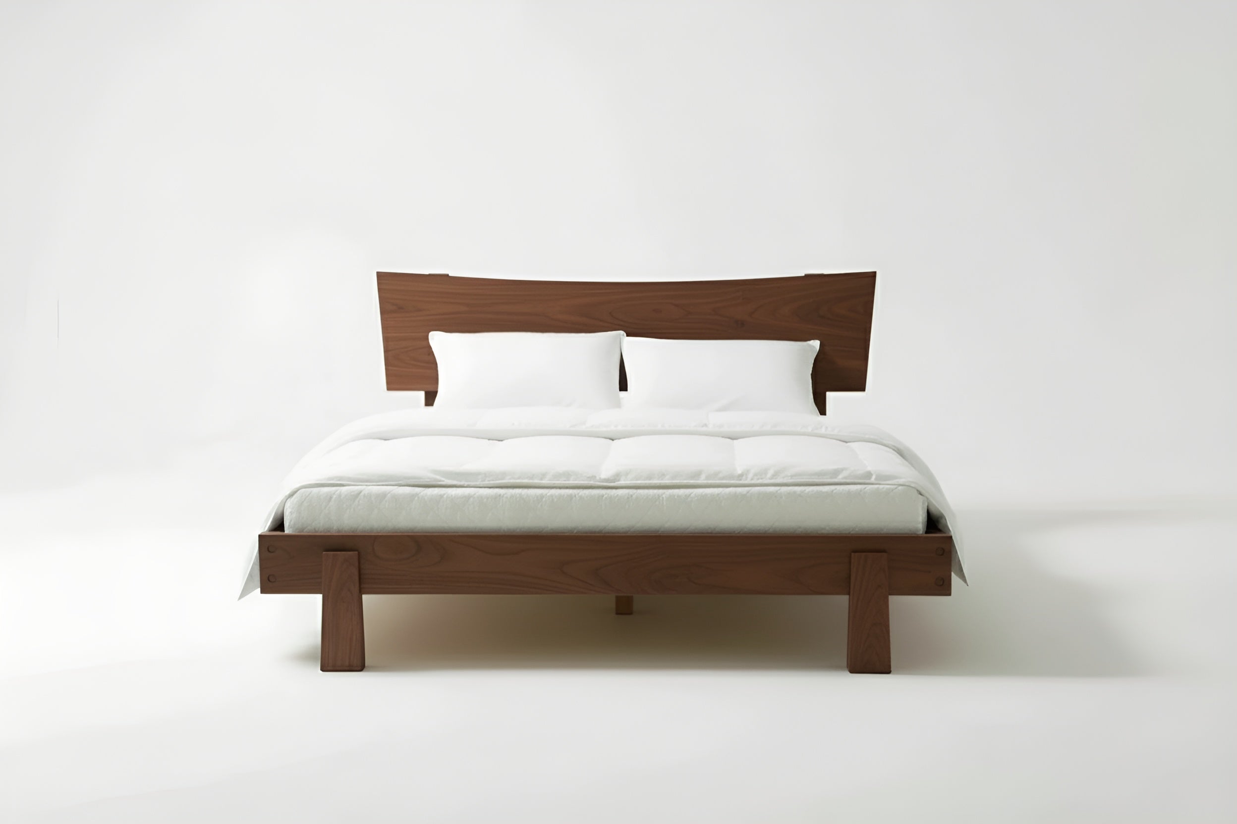 Front view of the Horizon Platform Bed in walnut wood, made in USA using natural hardwood.