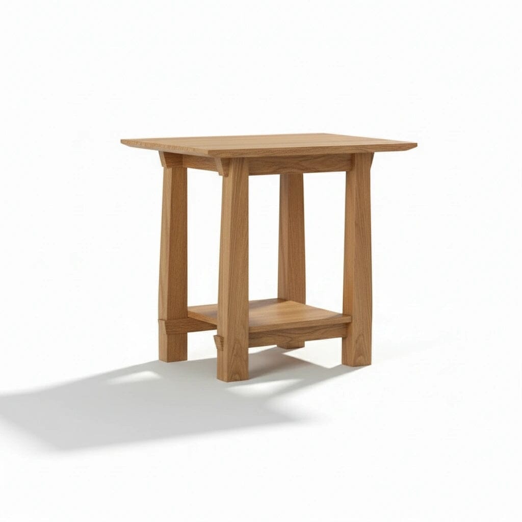 The TY Fine Furniture Horizon Side Table in White Oak is a solid wood piece with a rectangular top, four straight legs, and a lower shelf, inspired by Japanese design and pictured against a plain white background.
