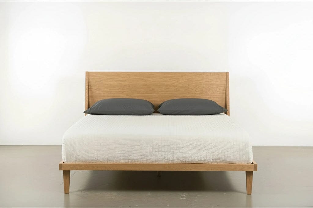 Another front view image of the Modern ONE Platform Bed and Modern Side Tables in white oak, made in the USA using natural hardwood, by T.Y. Fine Furniture.