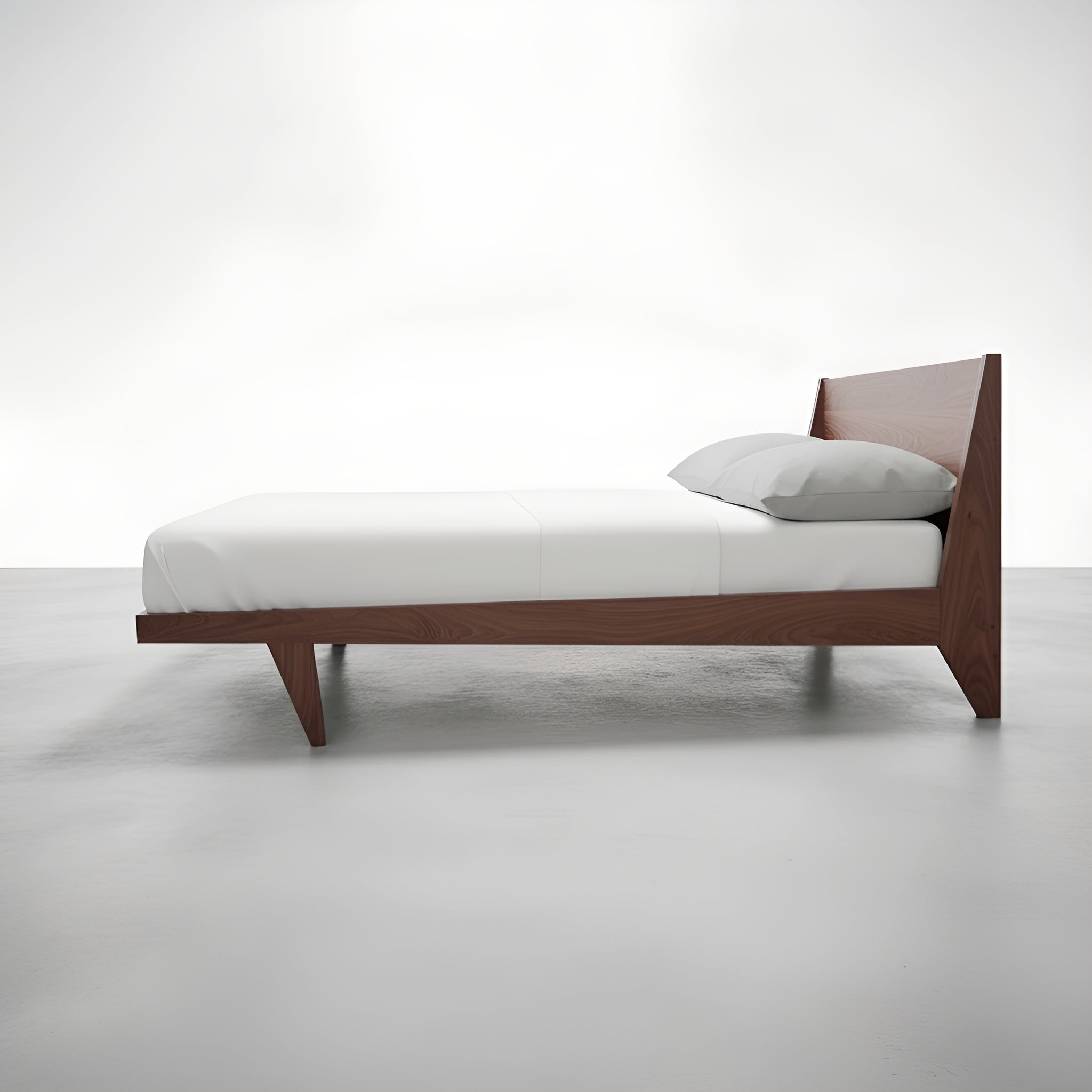 Side view of the Modern ONE Platform Bed in walnut wood, made in the USA using natural hardwood, by T.Y. Fine Furniture.