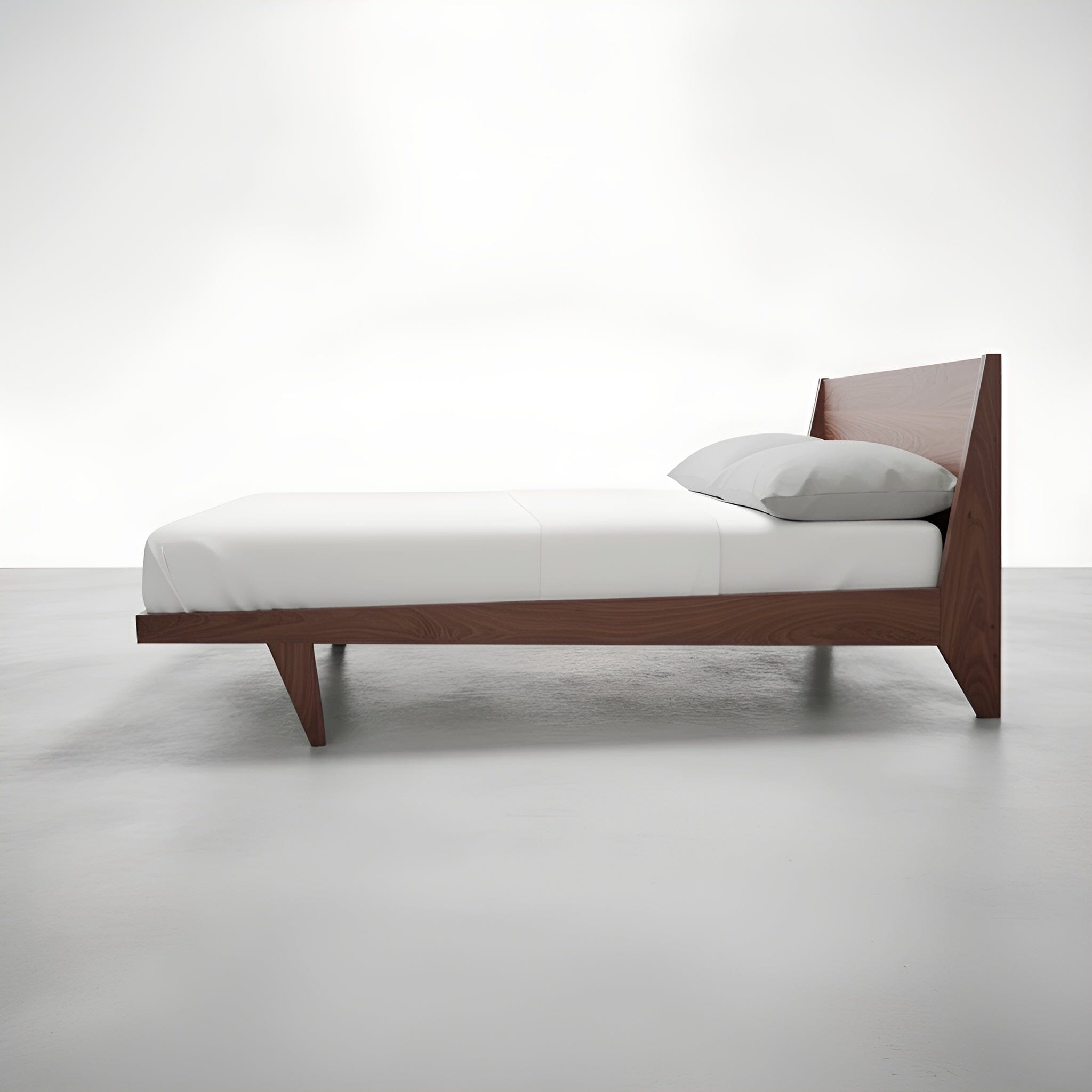 Side view of the Modern ONE Platform Bed in walnut wood, made in the USA using natural hardwood, by T.Y. Fine Furniture.