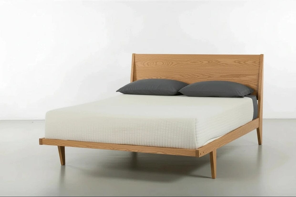 Front view of the Modern ONE Platform Bed in white oak, made in the USA using natural hardwood, by T.Y. Fine Furniture.