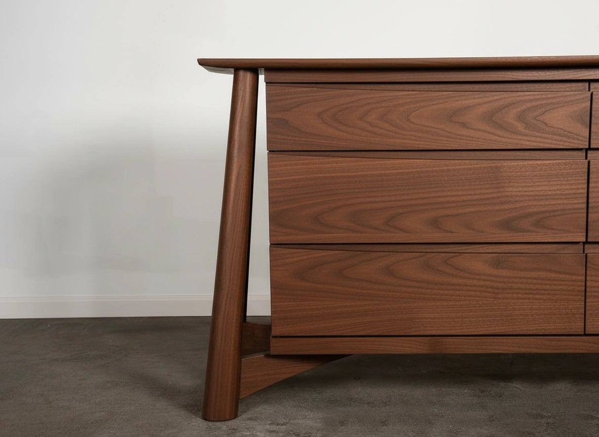 Wooden dresser made of walnut from the Sunrise Collection by TY Fine Furniture, made in USA, using natural solid wood