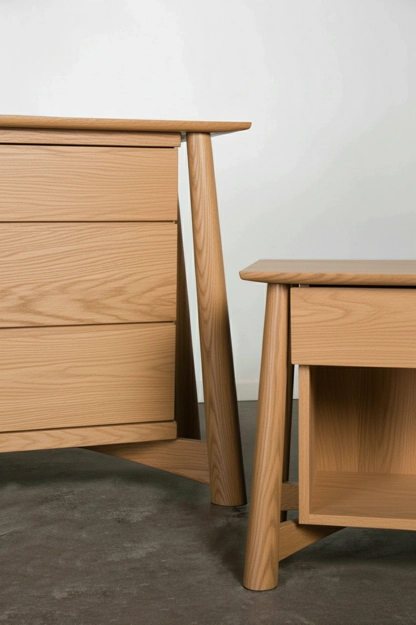 Sunrise Dresser and Side Table in White Oak, wood furniture made in USA using natural solid wood.