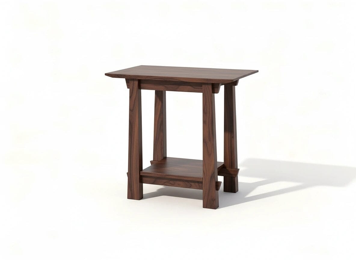 The Horizon Side Table in Walnut by TY Fine Furniture features premium solid walnut craftsmanship, a rectangular shape, four legs, and a lower shelf, shown on a plain white background. Made in Columbus, OH.