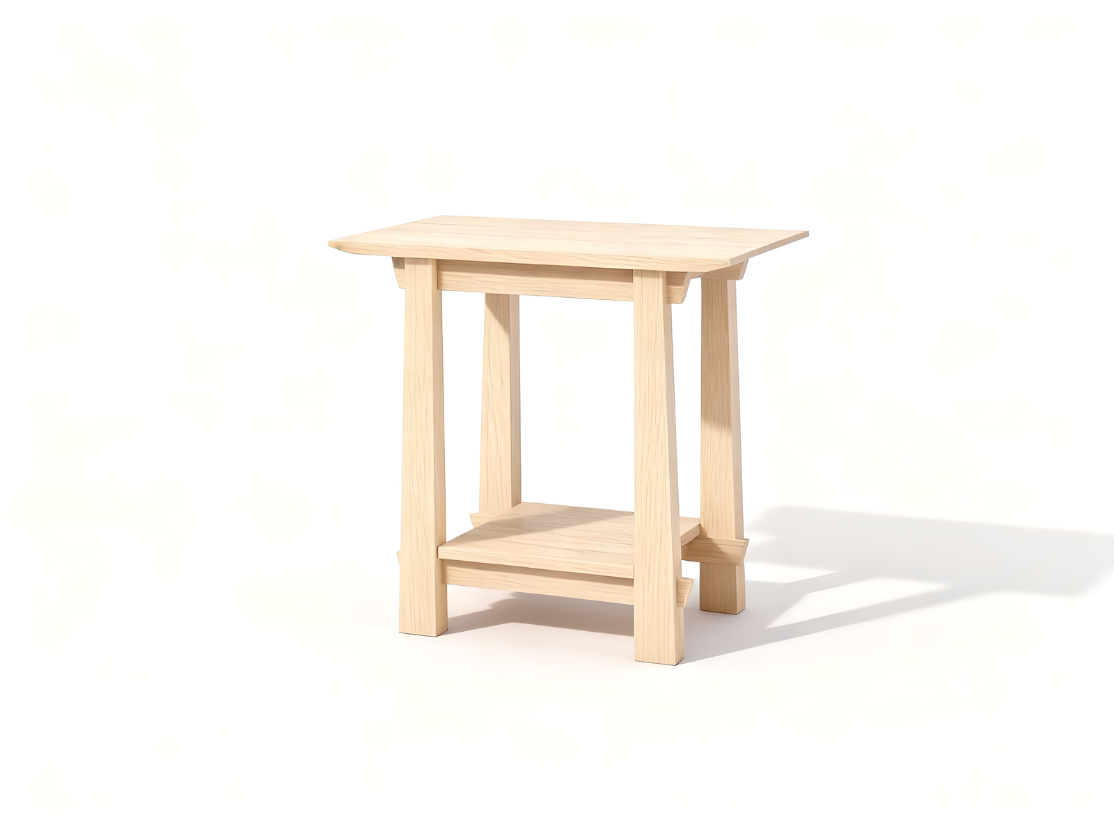 The Horizon Side Table Solid Wood - Maple by TY Fine Furniture is a minimalist, light maple table with a rectangular top, four straight legs, and a lower shelf, exemplifying Japanese craftsmanship against a white backdrop.