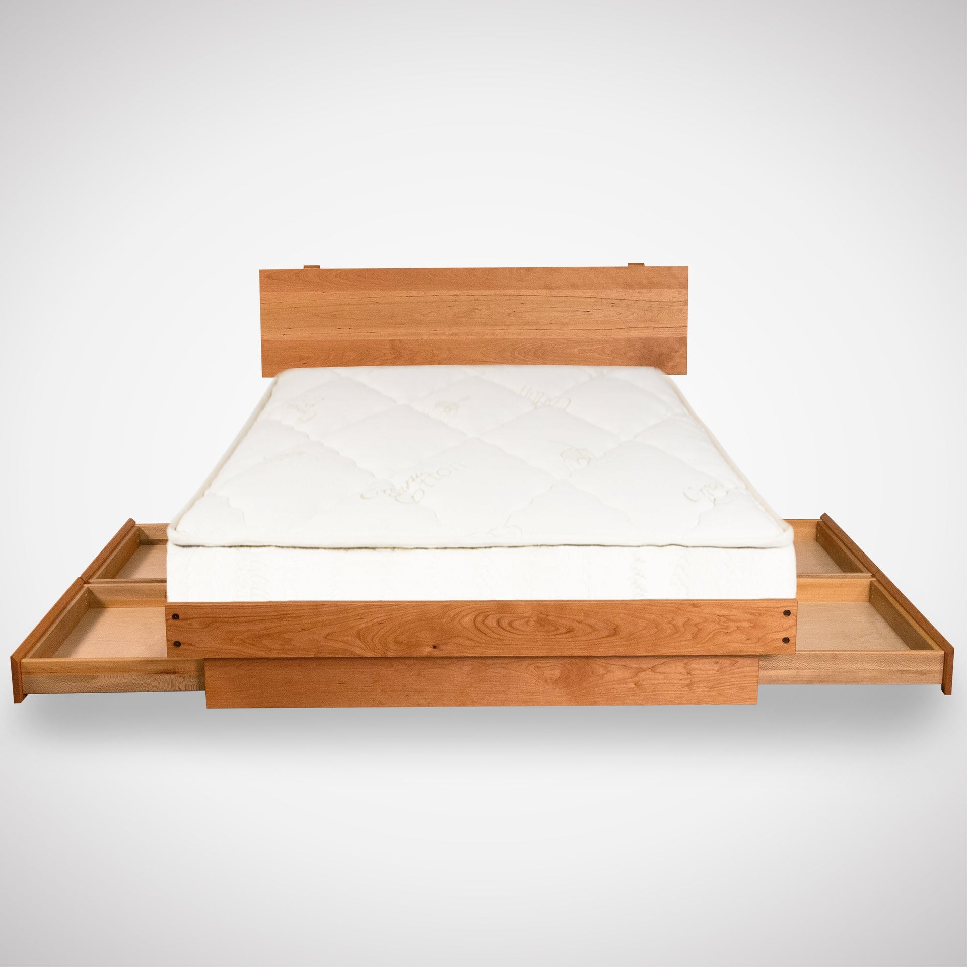 Sleek and minimalist wooden bed frame with storage
