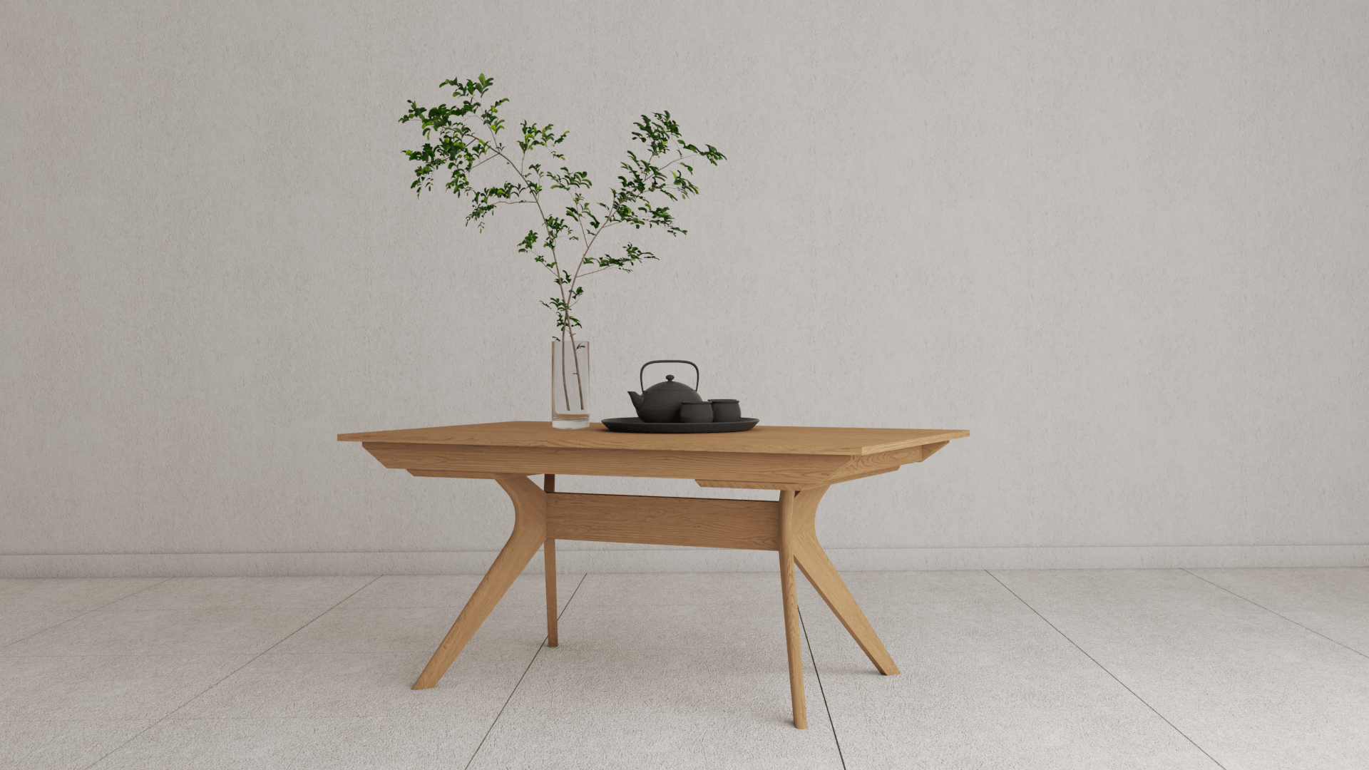 Expandable dining table made from solid oak