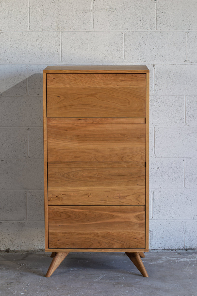Mid-Century Modern solid white oak tall dresser